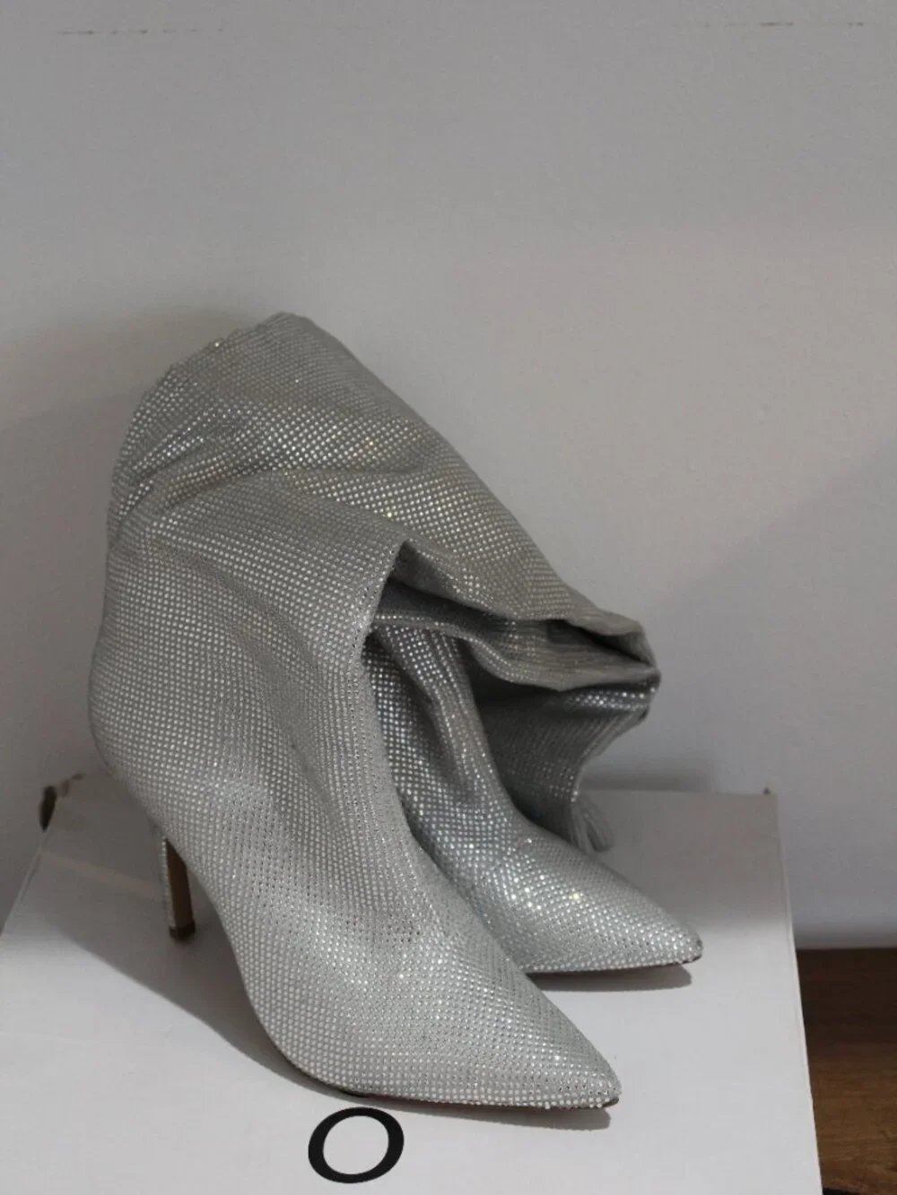 ALDO Claira Silver Rhinestone Crystal Slouchy Knee High Stiletto Boots Size 9